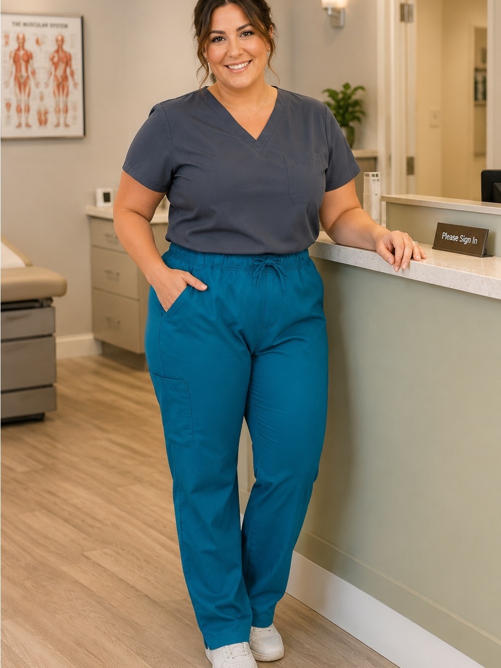 HH Works Healing Hands Scrub Pants 1X Teal Elastic Waist Medical - Picture 8 of 8